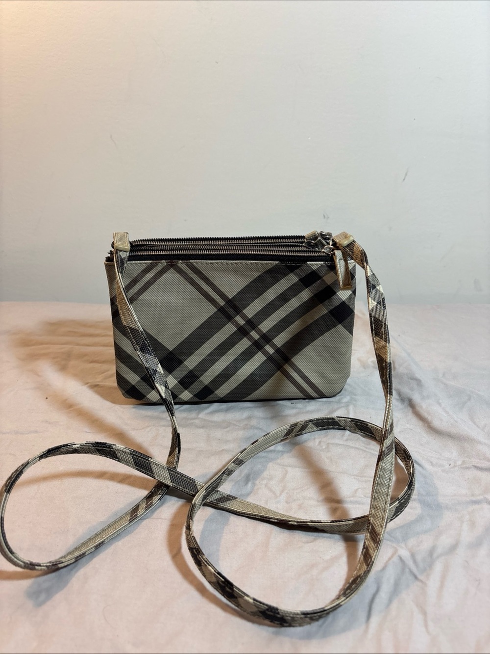 Neutral Plaid Crossbody Bag - Classic Check Shoulder Bag
